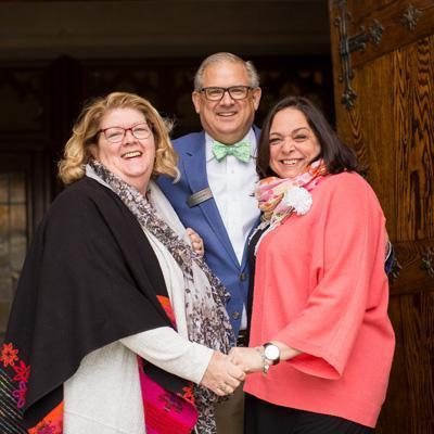 Members of Bryn Mawr Presbyterian greet one another at a worship service