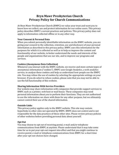 Privacy Policy for Church Communications